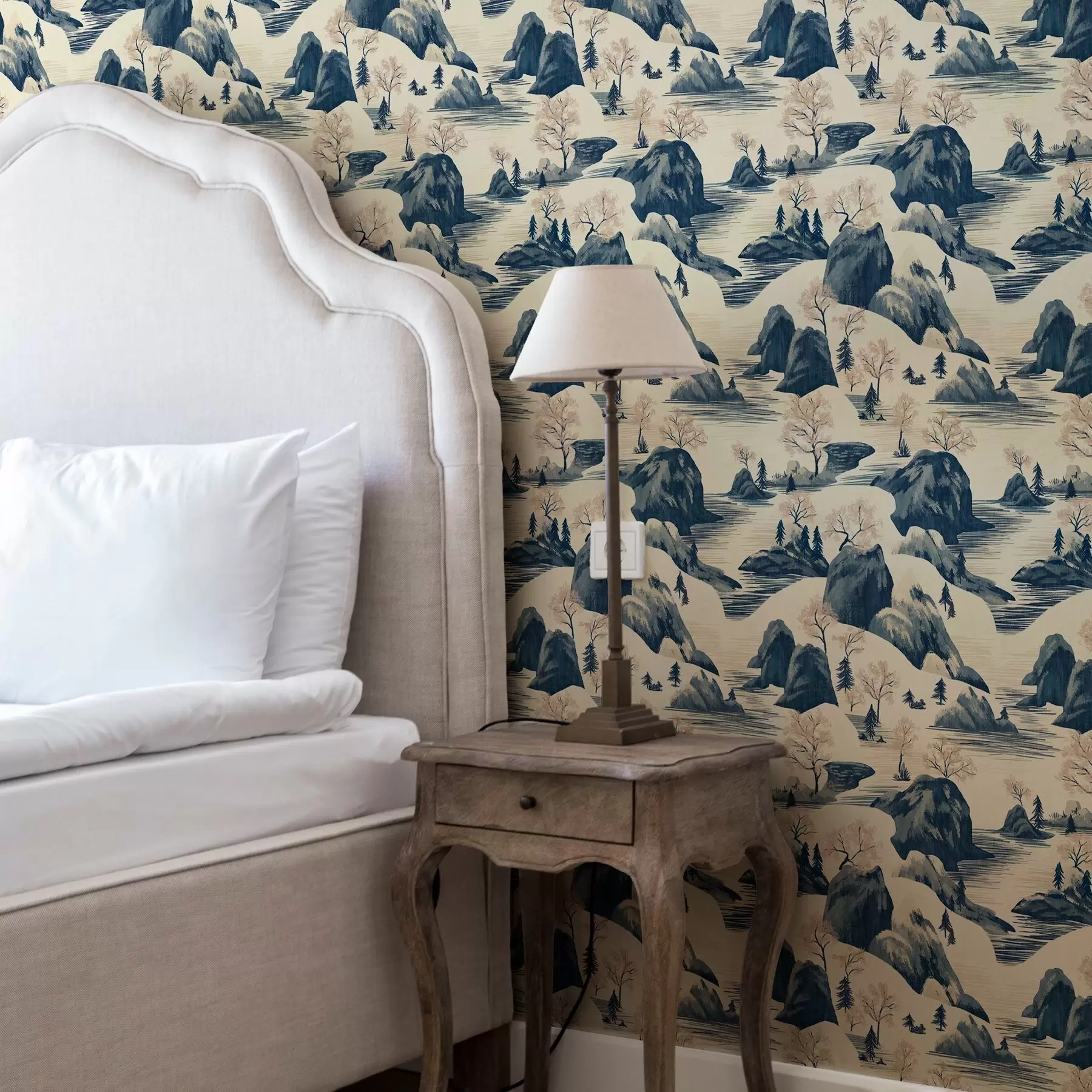 murais de parede Paisagens de inverno com um rio de montanha em tons de azul a00103