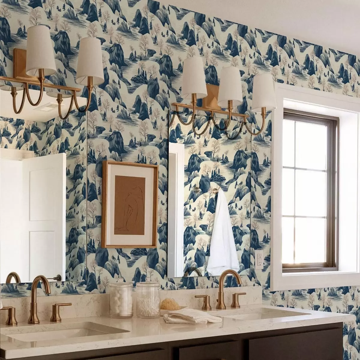 Papel de parede Paisagens de inverno com um rio de montanha em tons de azul a00103