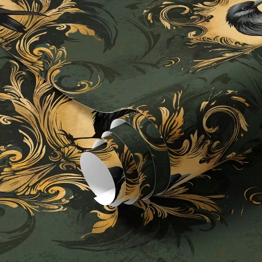 murais de parede Corvo numa moldura sobre um fundo verde a00105