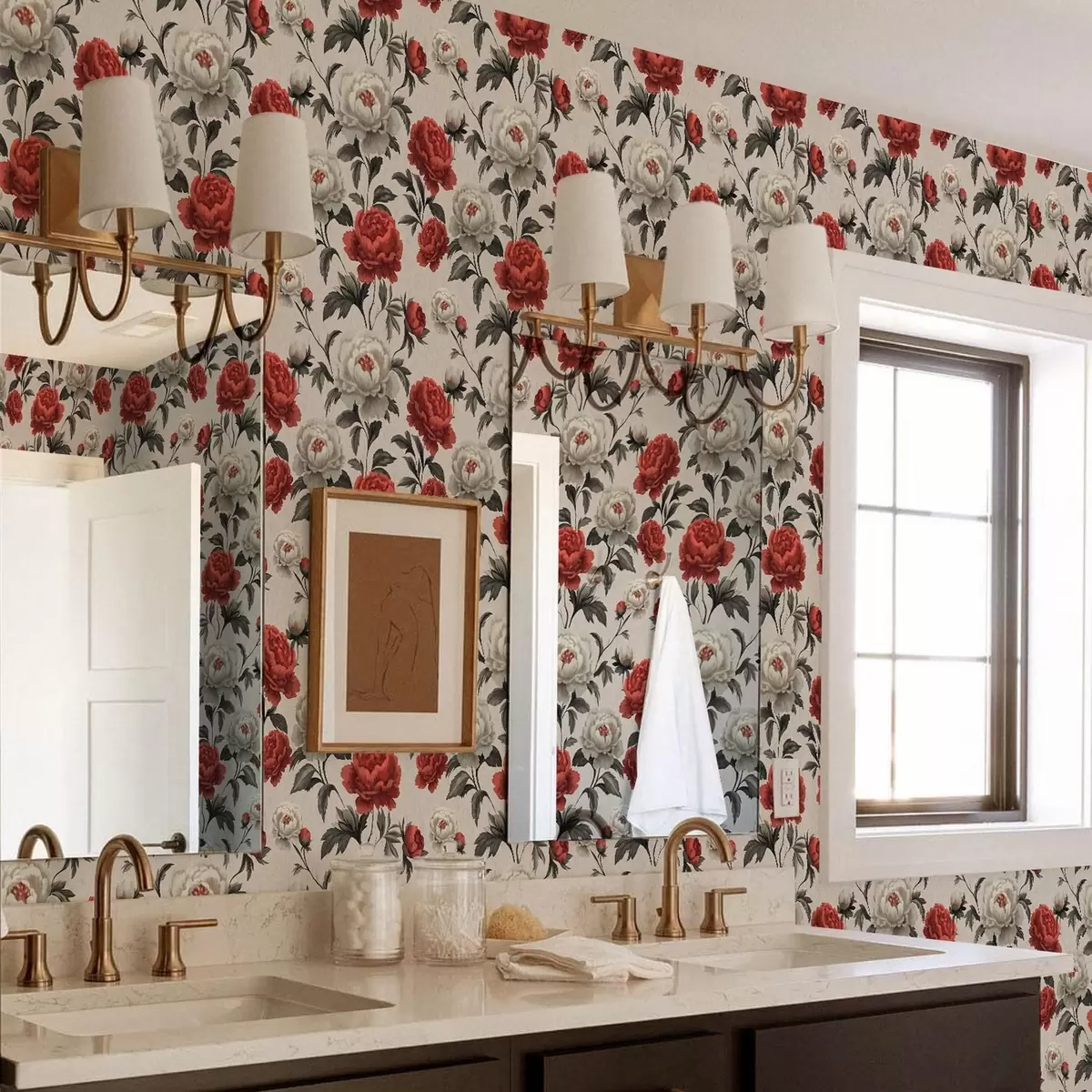 Papel de parede Peónias em estilo retro sobre um fundo bege a00107