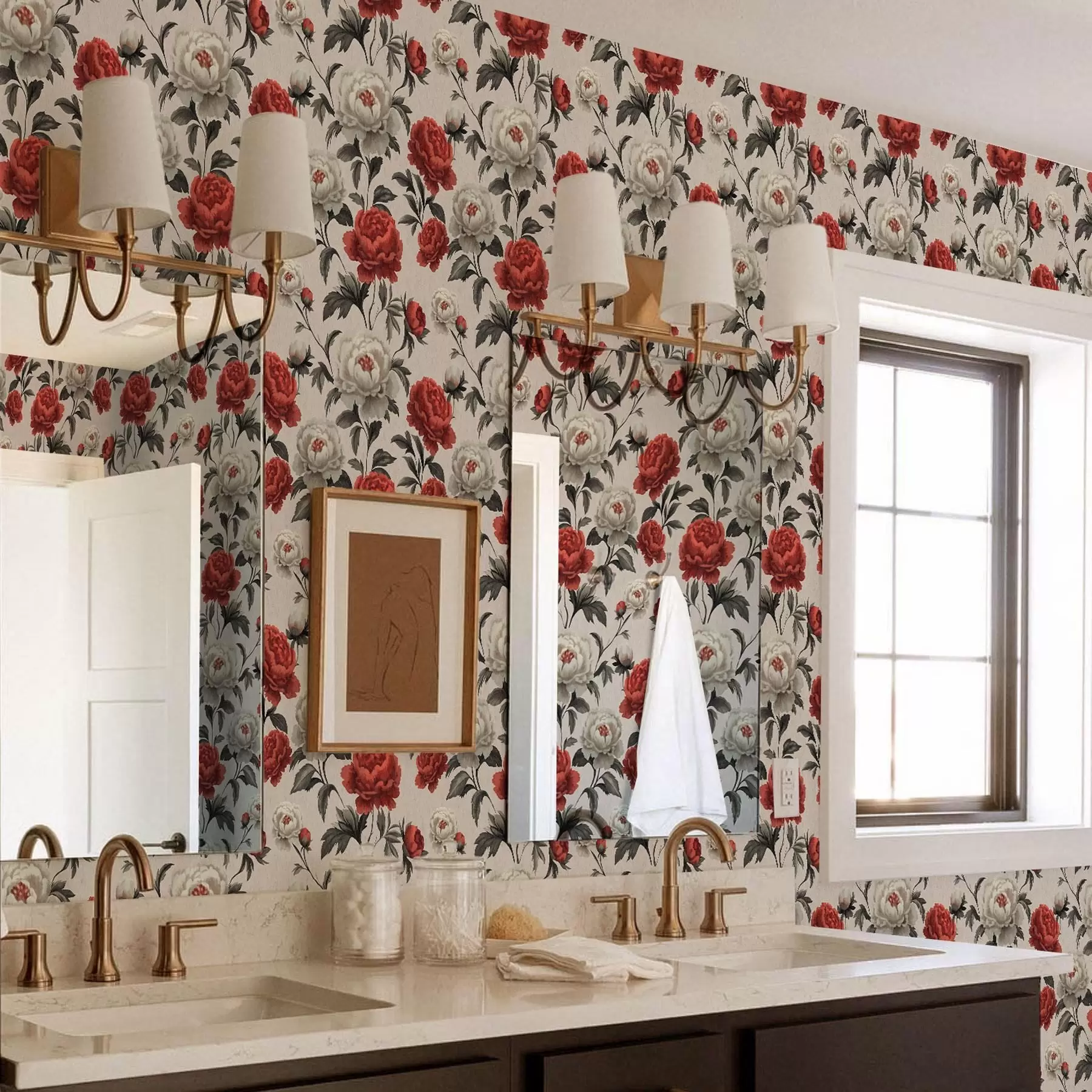 murais de parede Peónias em estilo retro sobre um fundo bege a00107