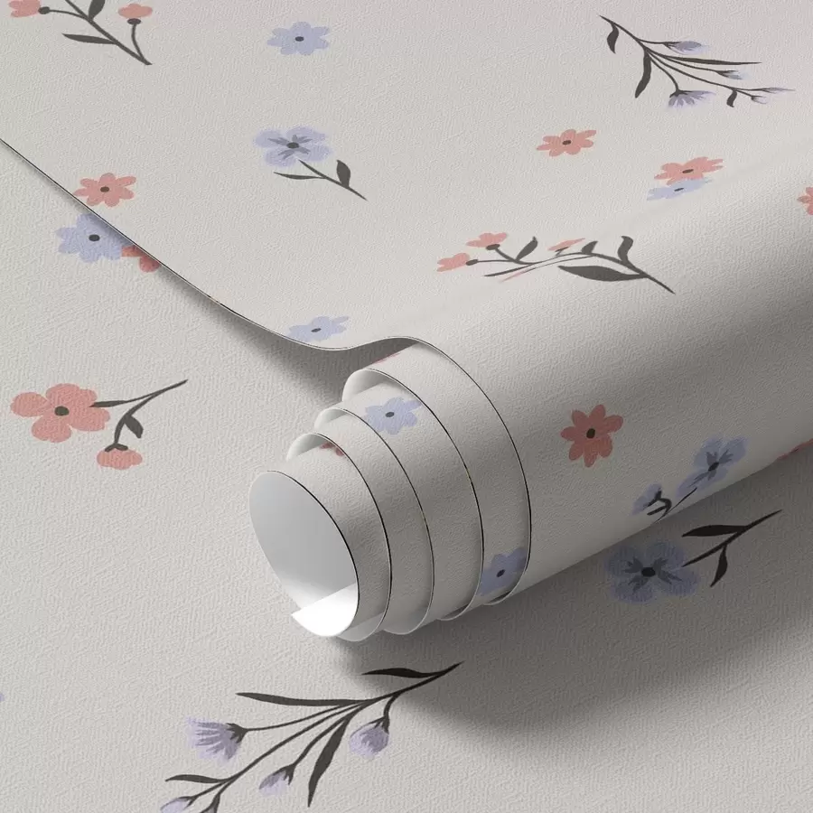 murais de parede Pequenas flores em tons de rosa pálido e azul sobre um fundo creme a00110