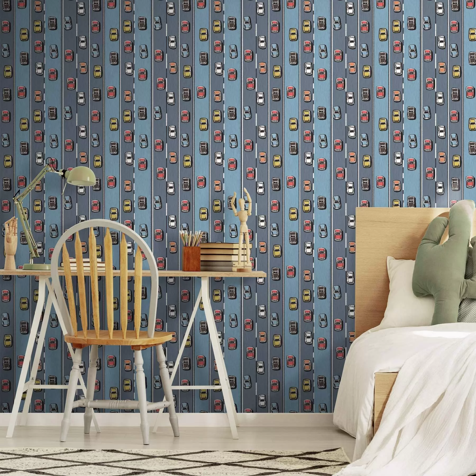 murais de parede Carro retro na estrada ao estilo dos anos 60 a00118v1