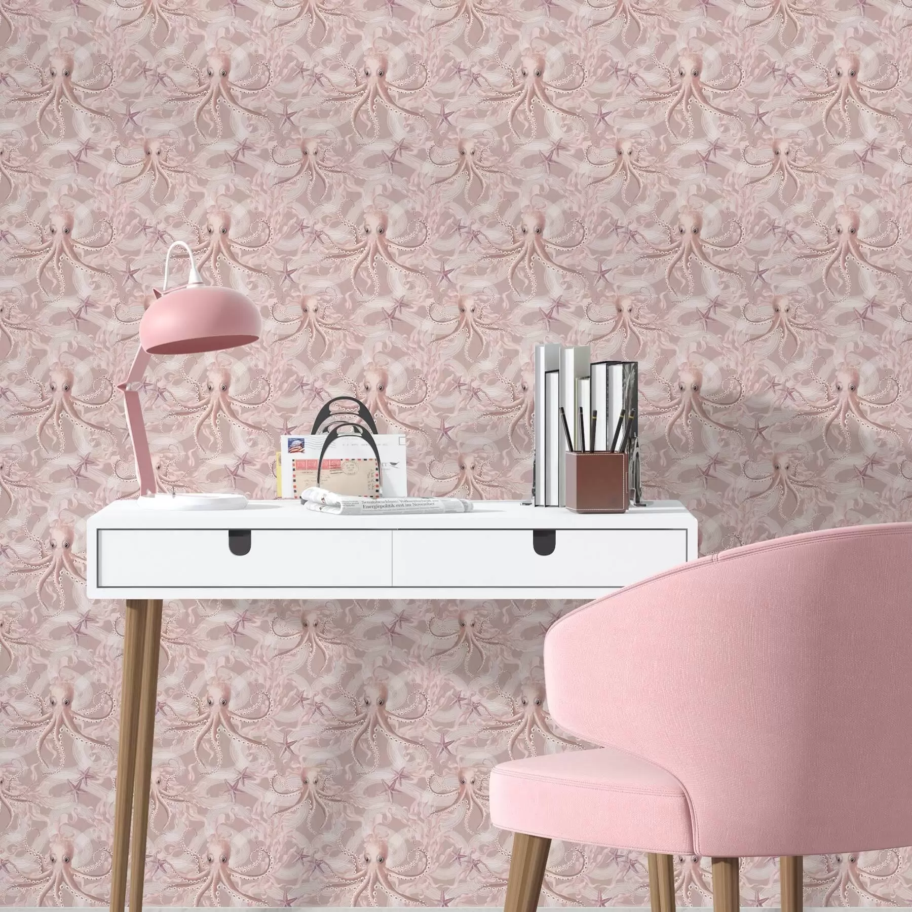 murais de parede Polvos sobre um fundo cor-de-rosa a00120
