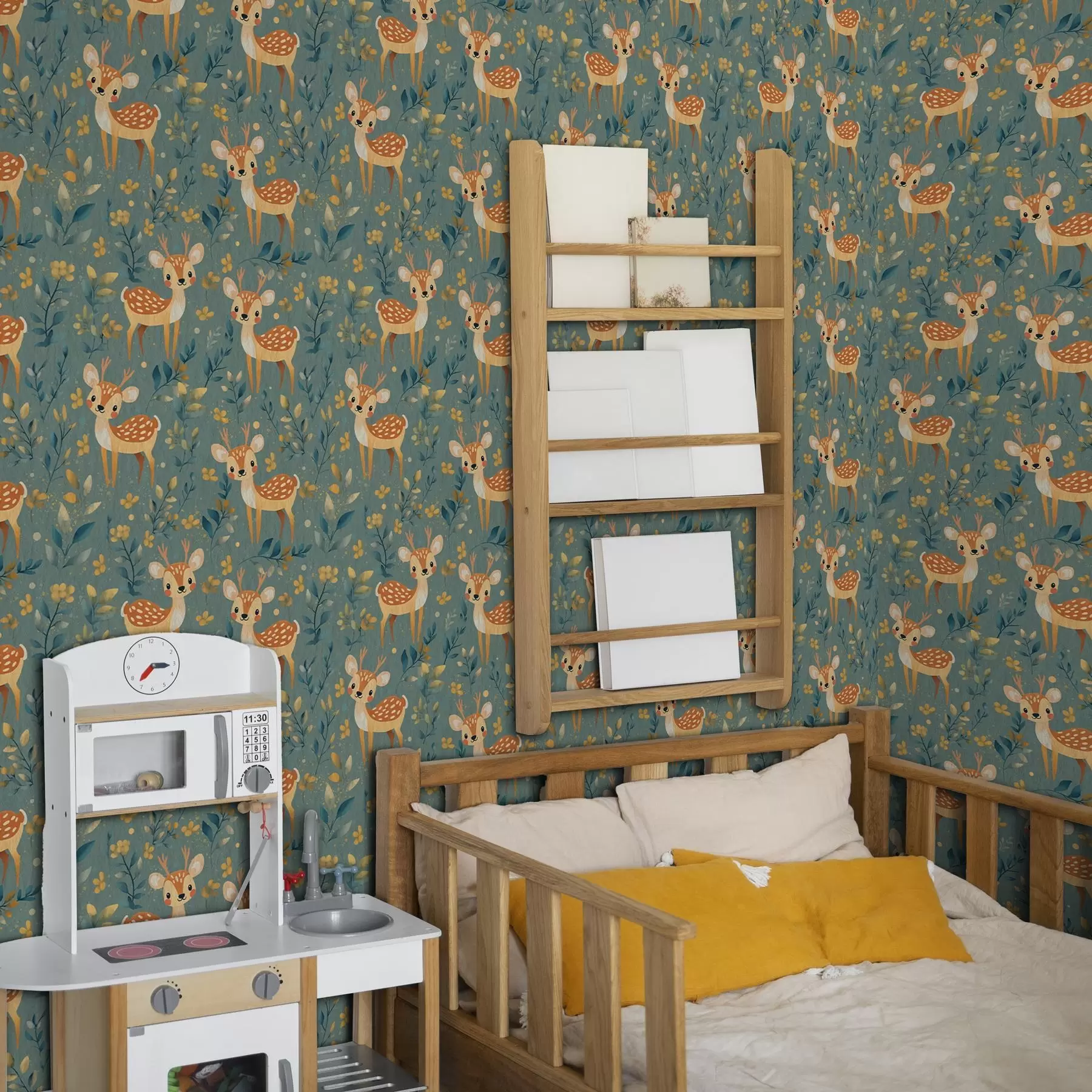 murais de parede Veado bebé na floresta com folhas amarelas a00124v1