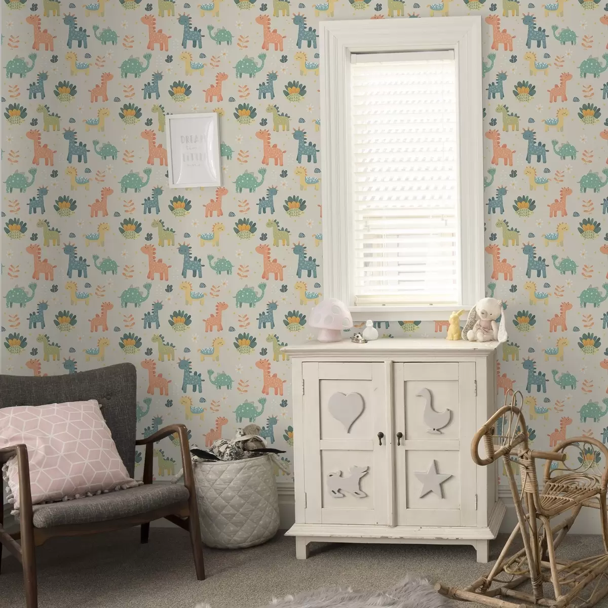 Papel de parede Dinossauros para crianças em tons pastel sobre um fundo claro a00125