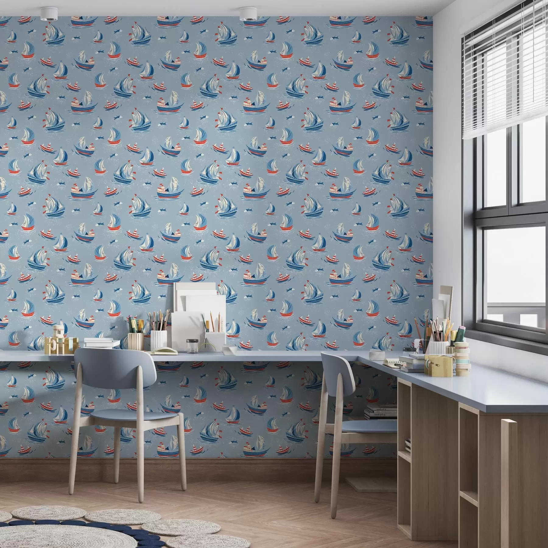 murais de parede Navios sobre um fundo azul a00126