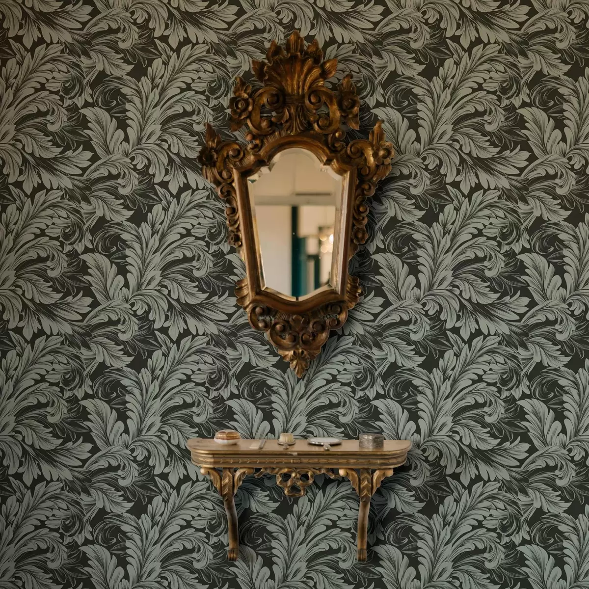 Papel de parede Fundo verde escuro com caracóis de menta a00135v4