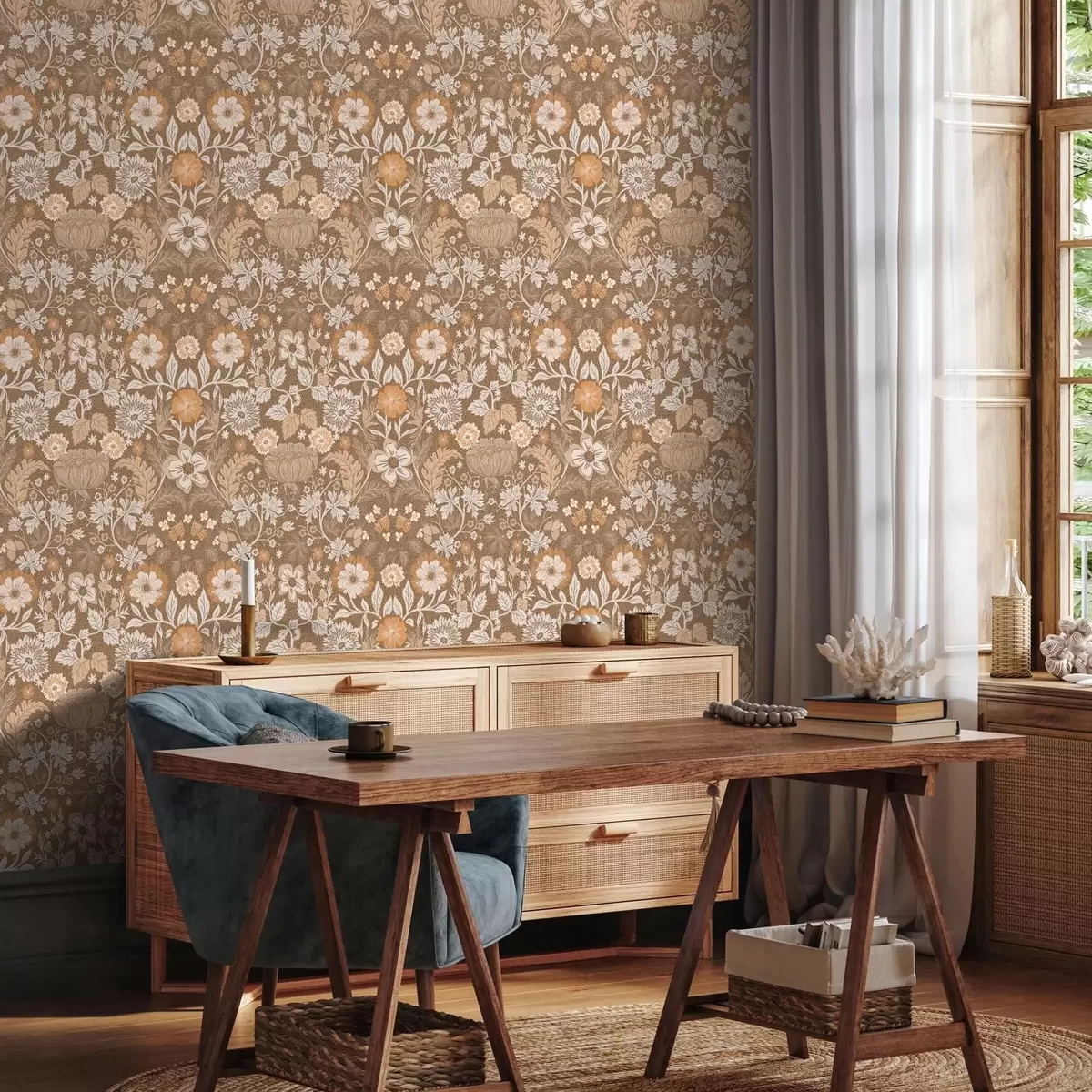 Papel de parede Composição floral em terracota com ornamento a00145v1