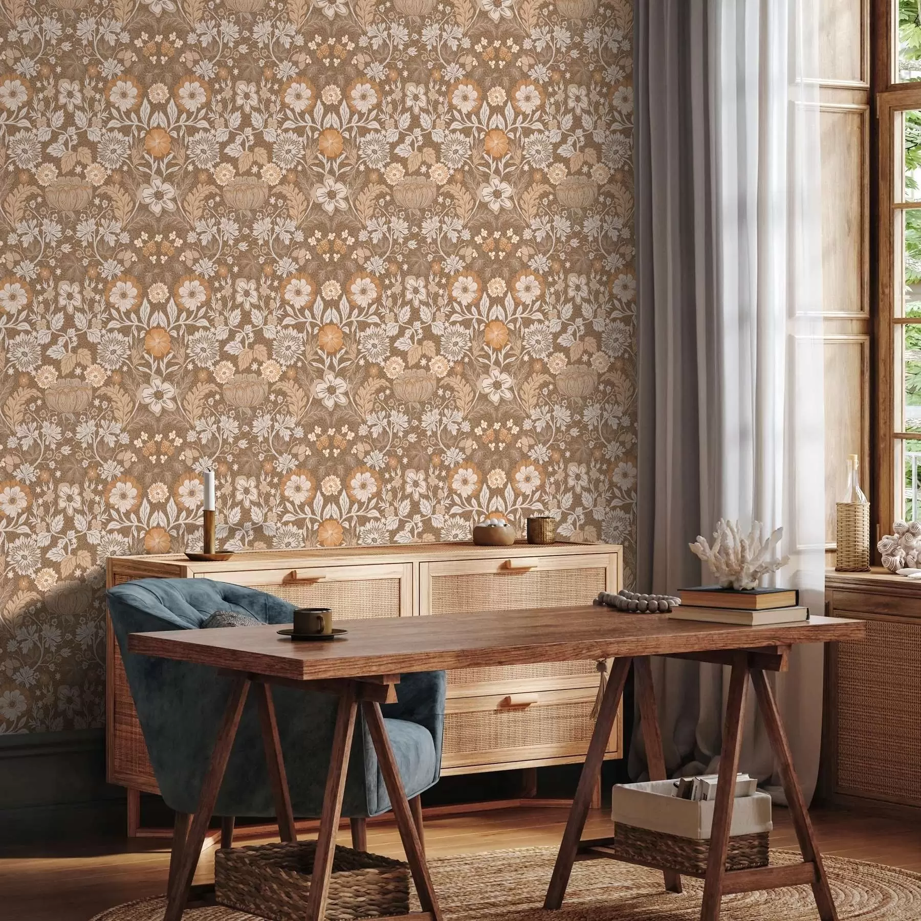 murais de parede Composição floral em terracota com ornamento a00145v1