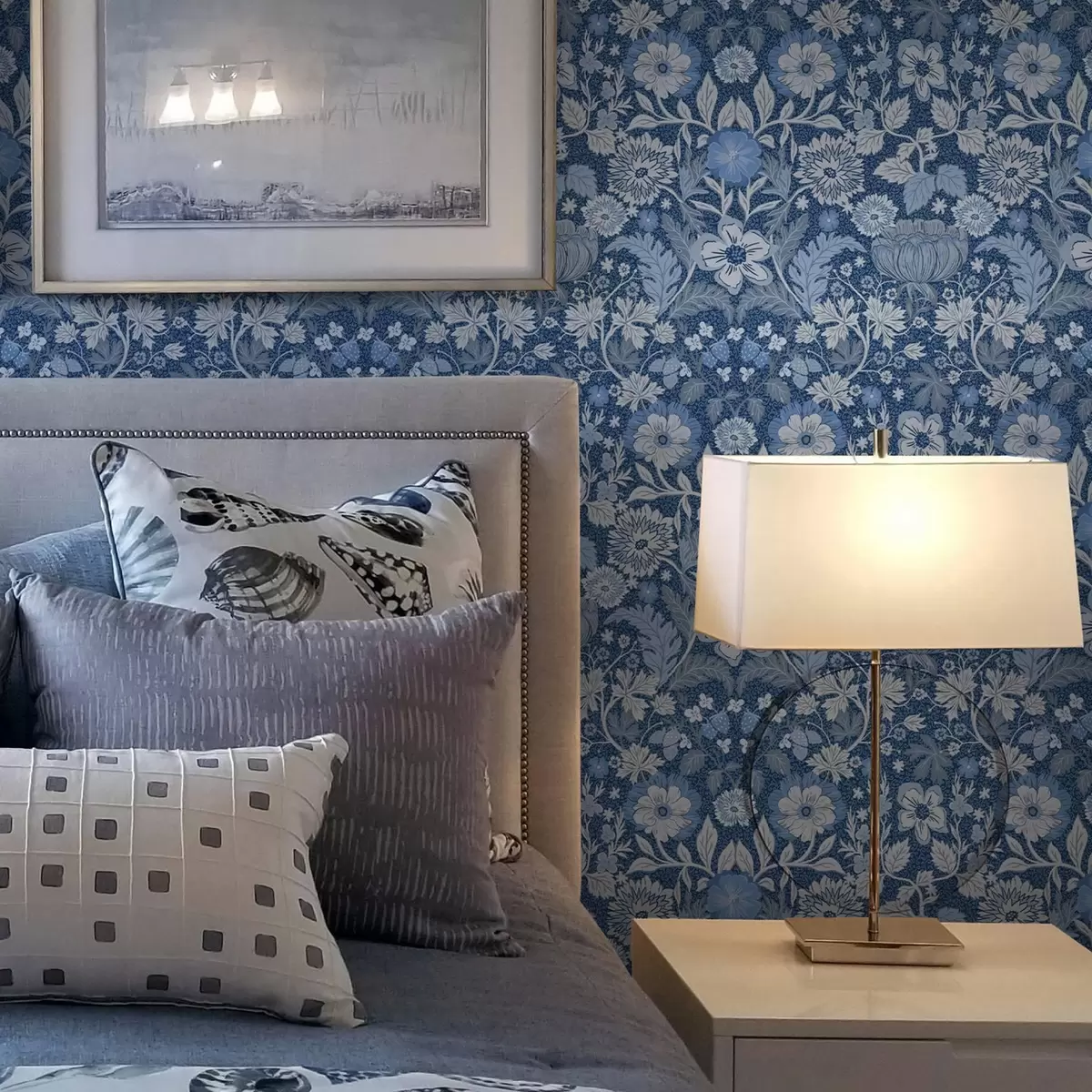 Papel de parede Estampado botânico azul em estilo vintage a00145v2