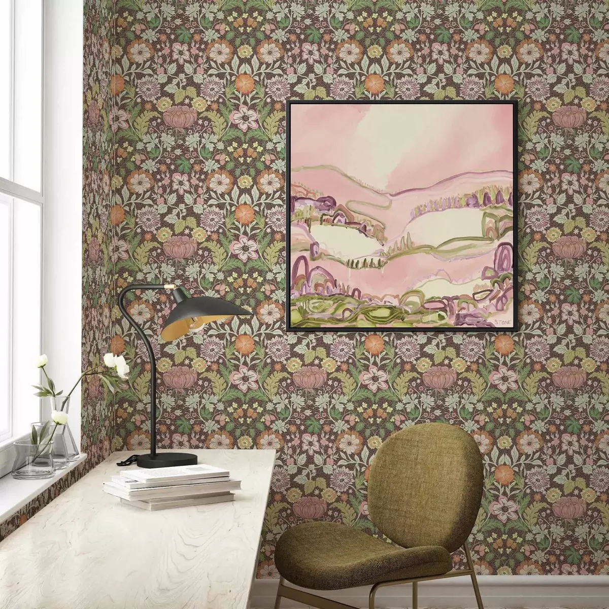 Papel de parede Padrão colorido com verdura e flores a00145v3