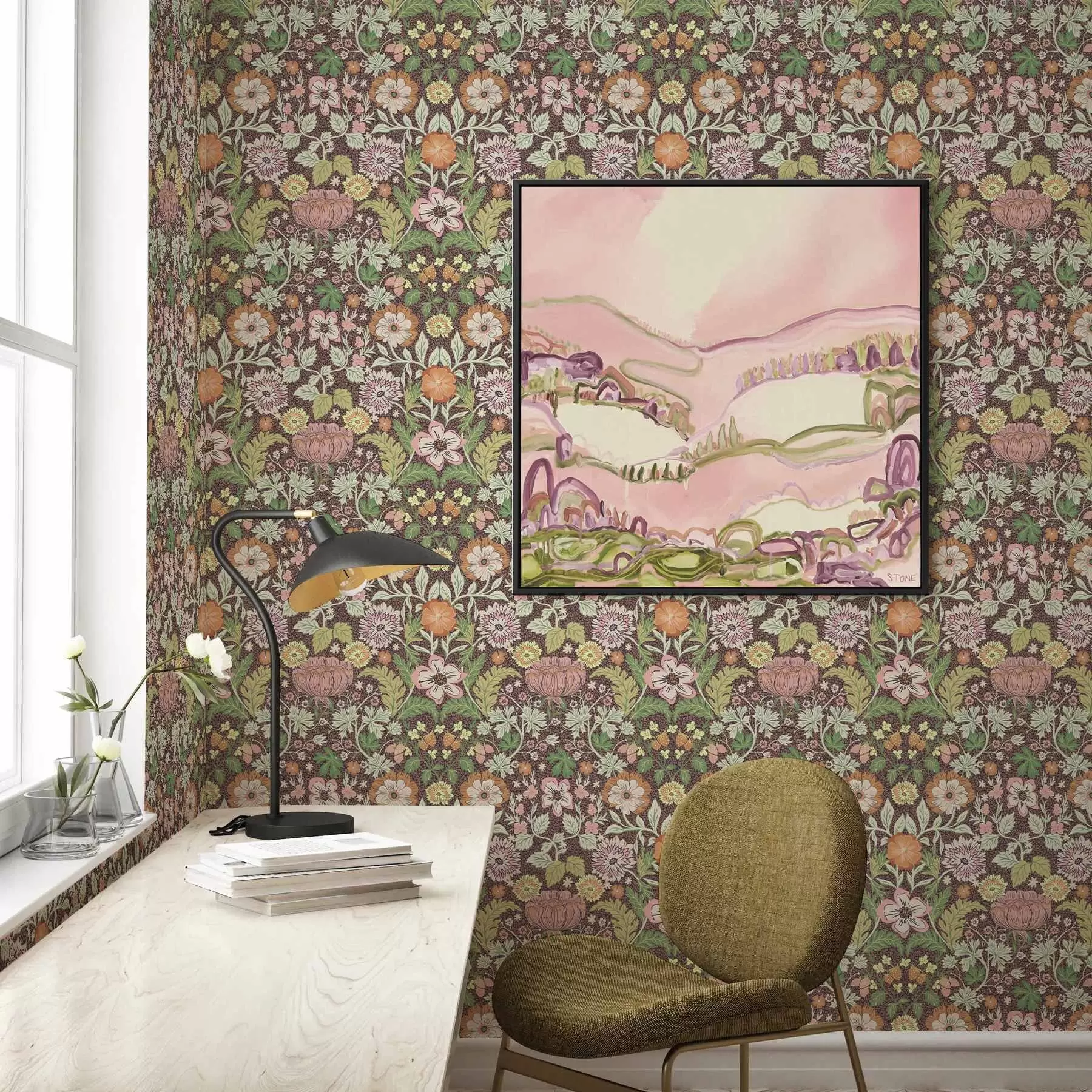 murais de parede Padrão colorido com verdura e flores a00145v3
