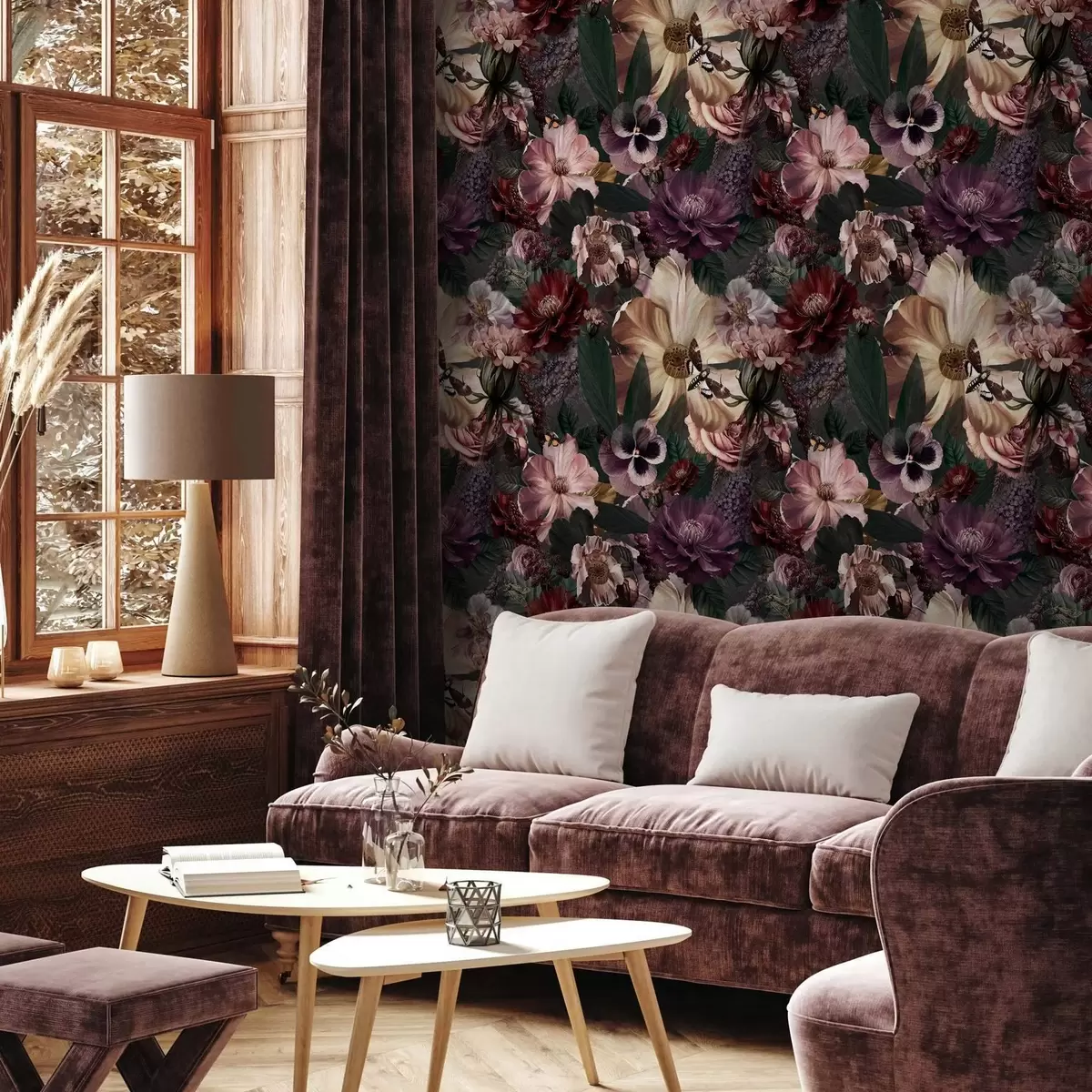 Papel de parede Impressão floral artística em cores escuras a00147