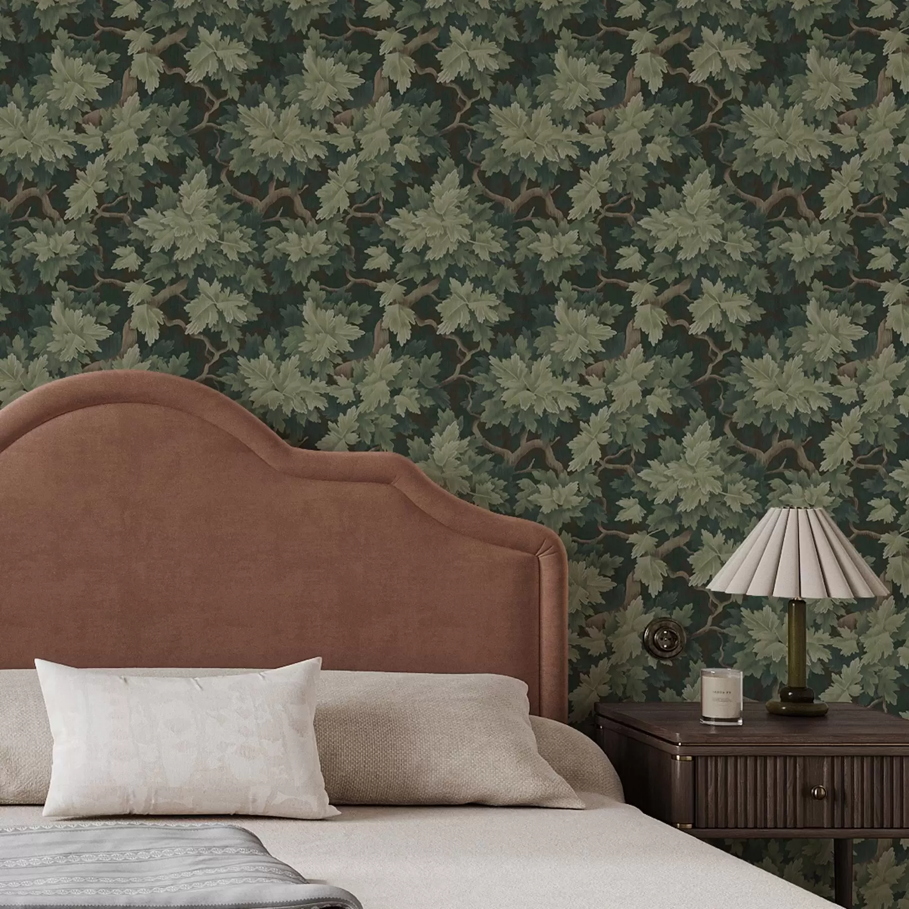 murais de parede Folhas de carvalho sobre fundo verde a00151