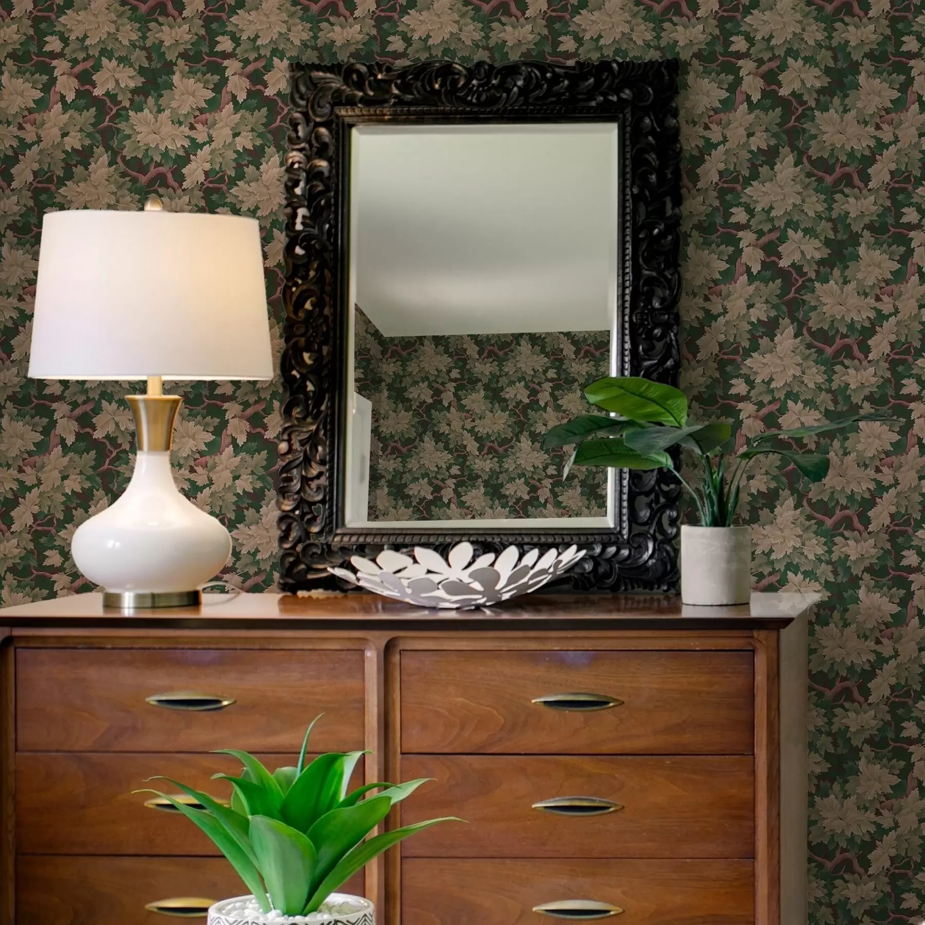 murais de parede Folhas numa paleta quente sobre fundo escuro a00151v1