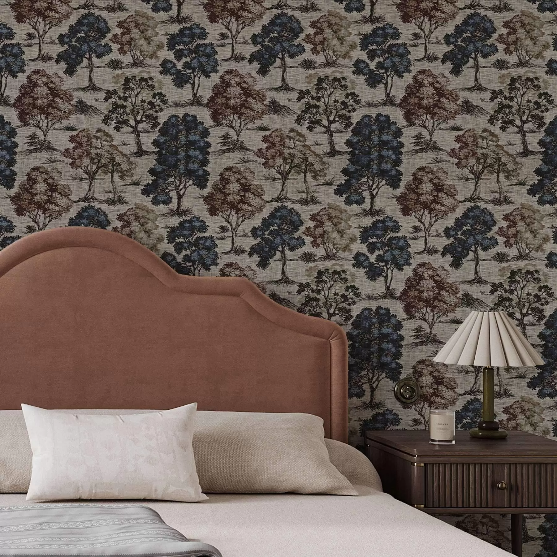 murais de parede Infografia com árvores num fundo de linho claro a00152