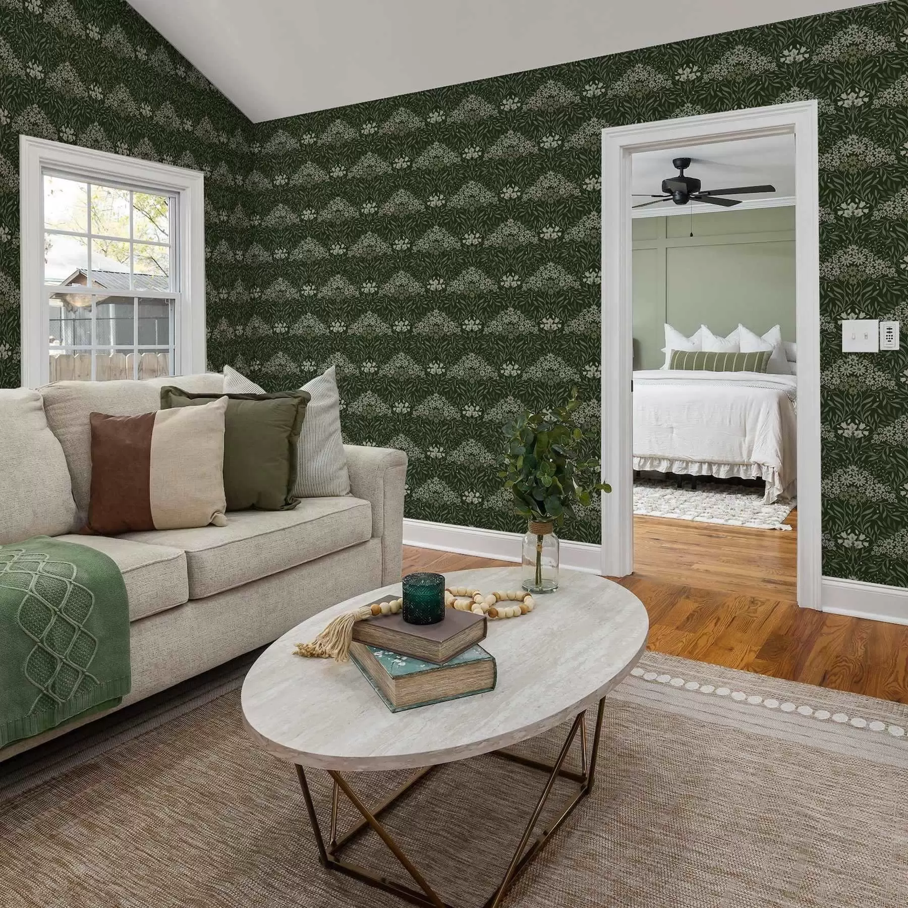 murais de parede Simetria floral com flores num fundo escuro a00153