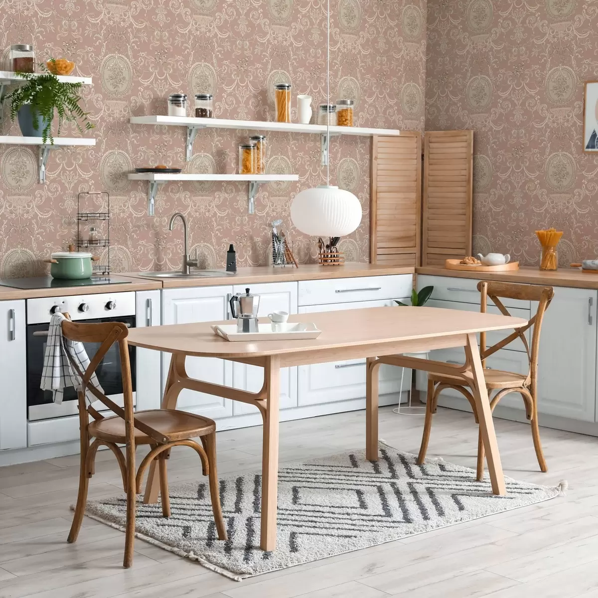 Papel de parede Ornamento barroco com flores sobre fundo cor-de-rosa a00160