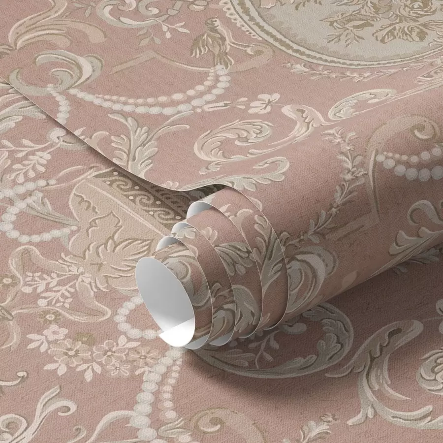 murais de parede Ornamento barroco com flores sobre fundo cor-de-rosa a00160