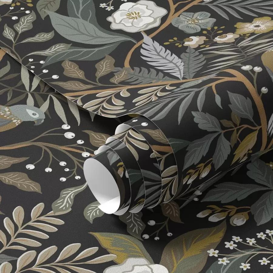 murais de parede Pássaros entre ramos num fundo escuro a00161