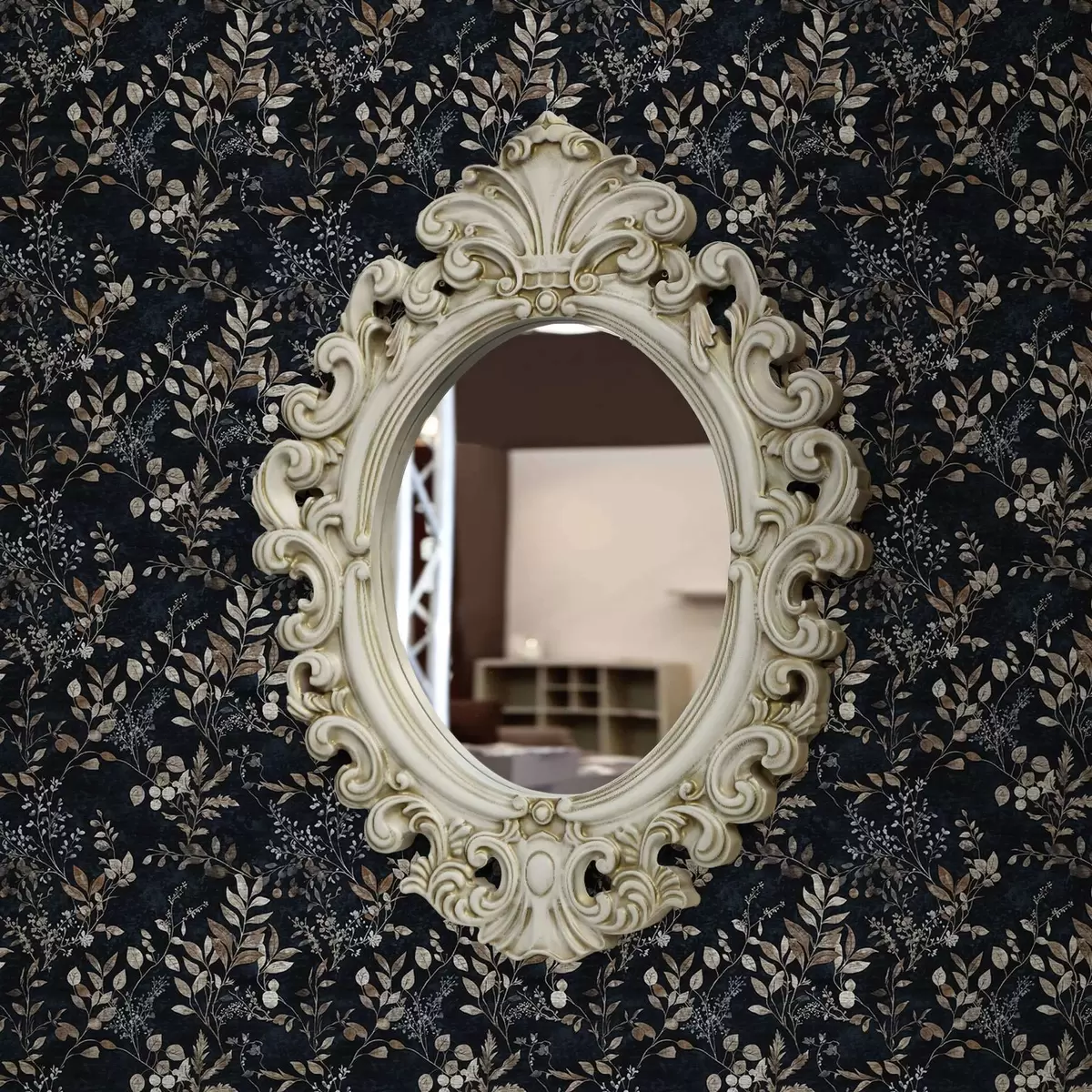 Papel de parede Estampado floral clássico em cores claras sobre um fundo escuro a00166v2