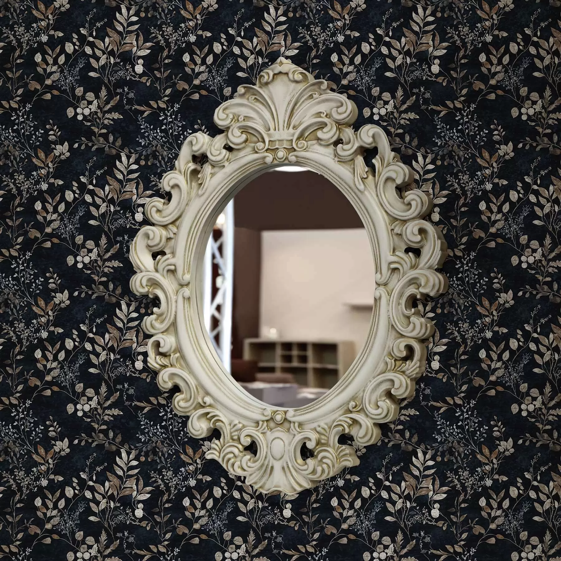 murais de parede Estampado floral clássico em cores claras sobre um fundo escuro a00166v2