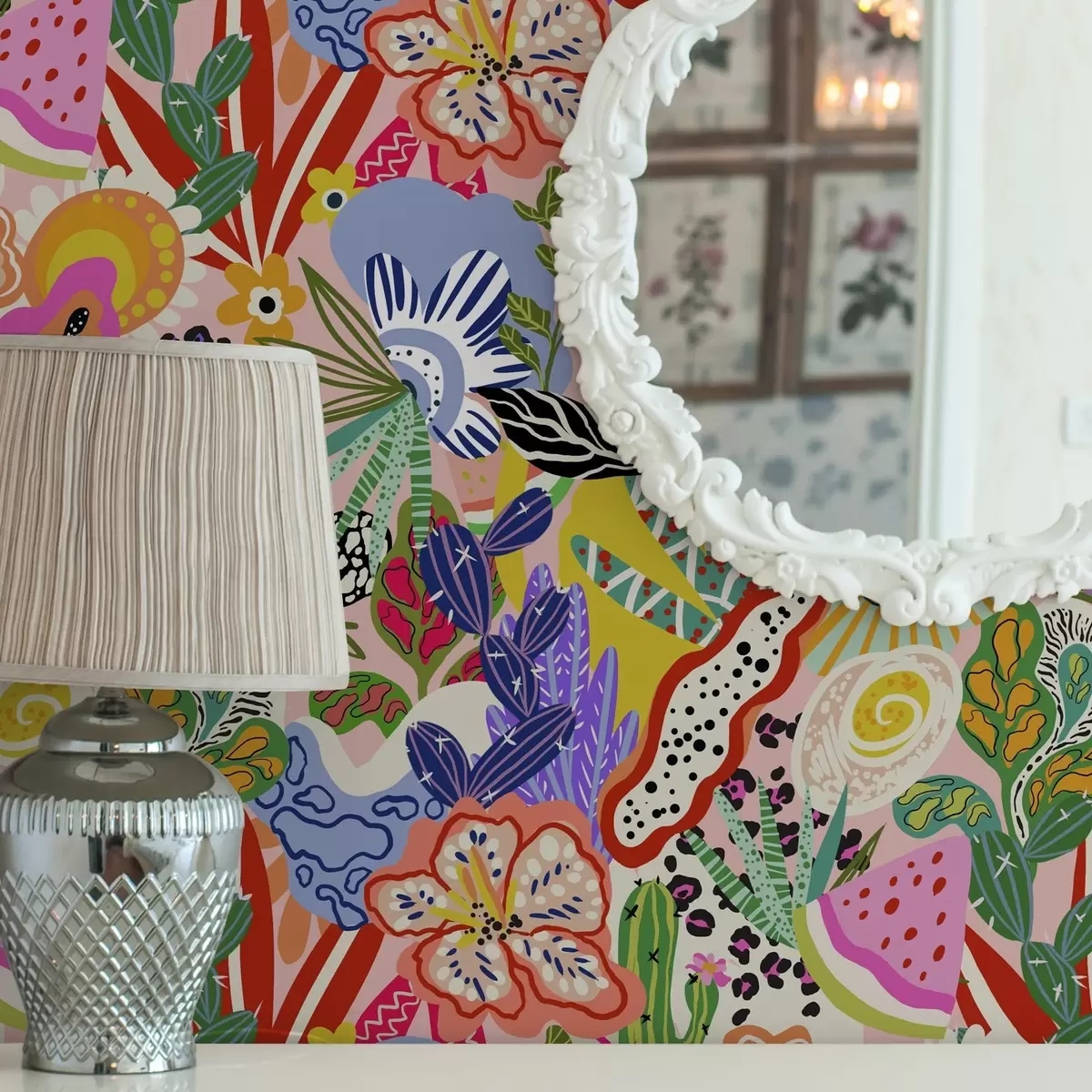 Papel de parede Estampado floral abstrato em estilo pop art a00167