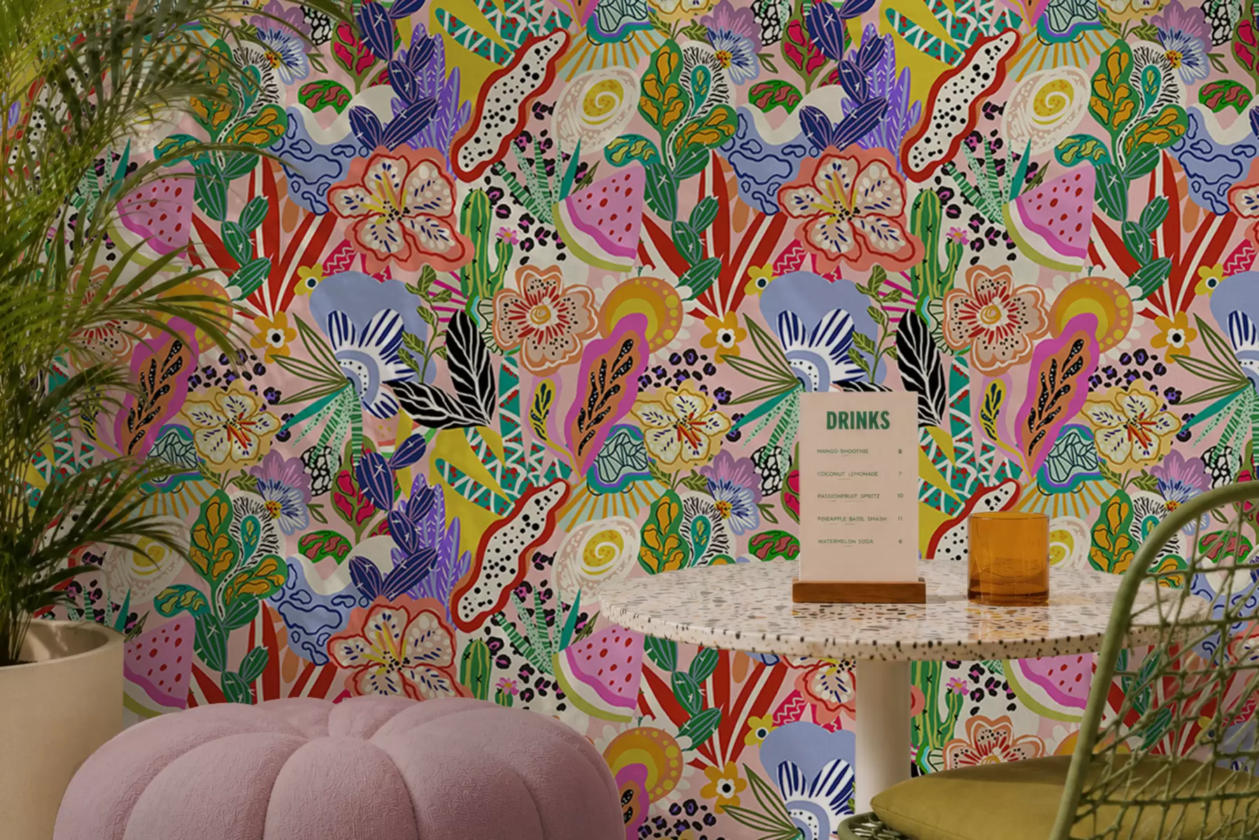 murais de parede Estampado floral abstrato em estilo pop art a00167