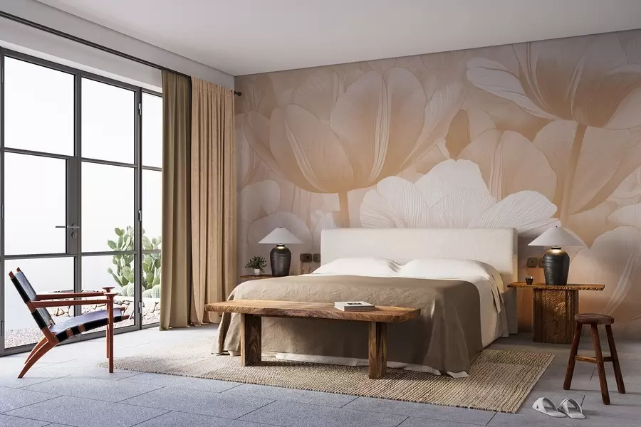 murais de parede Papoilas bege em tons claros w09099