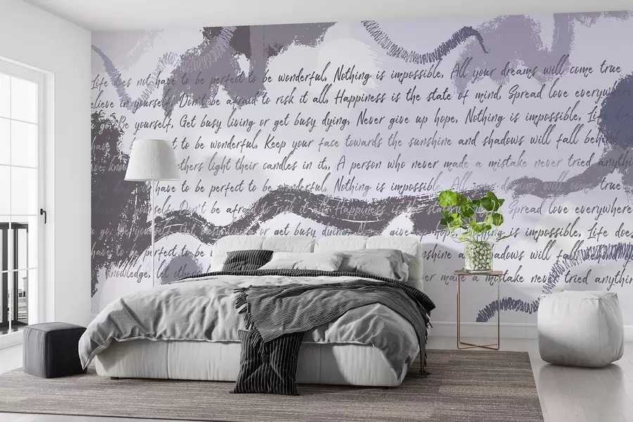 murais de parede Design com citações inspiradoras, abstração, cores púrpura w03909v2