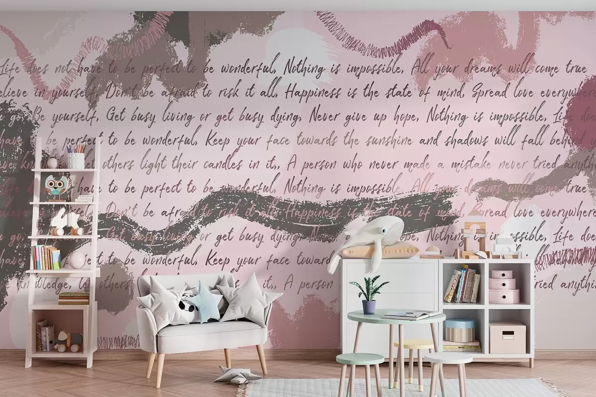 murais de parede Design com citações inspiradoras, abstração, cores rosa w03909v3