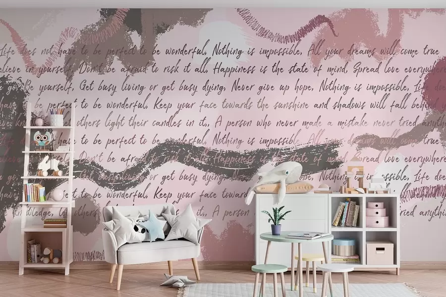 murais de parede Design com citações inspiradoras, abstração, cores rosa w03909v3