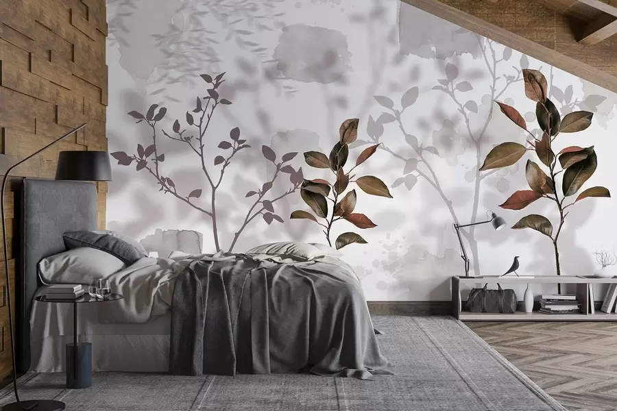 murais de parede Folhas de limoeiro, sombras de ramos de árvores, natureza, aguarela w03910