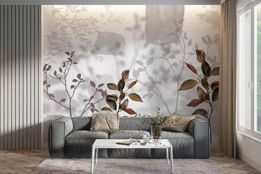 murais de parede Folhas de limoeiro, sombras de ramos de árvores, natureza, aguarela w03910