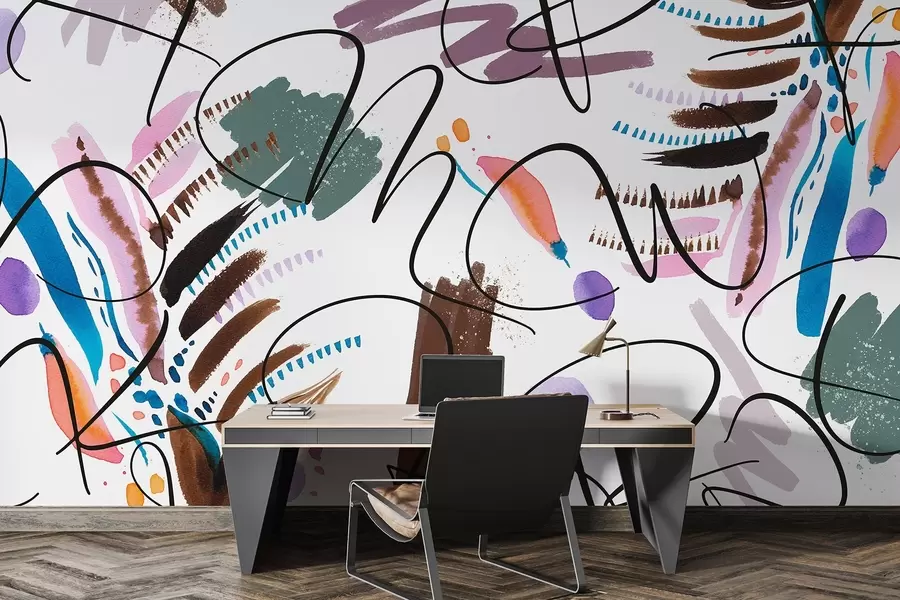 murais de parede Letras a tinta, caligrafia, pinceladas, cores vivas, abstração w03912