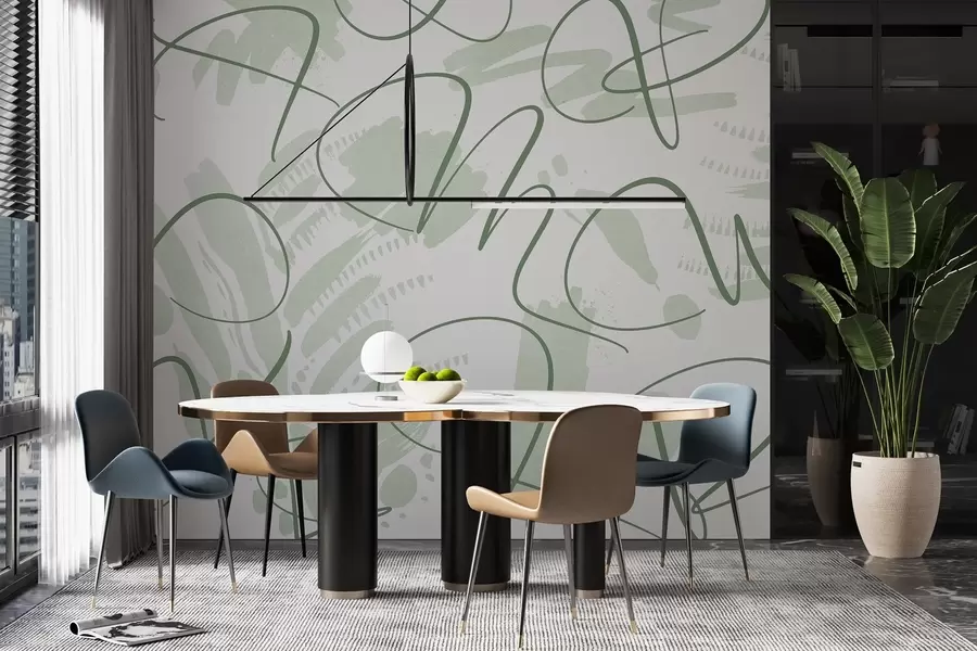 murais de parede Abstração caligráfica com letras, pinceladas, cor verde w03913v3