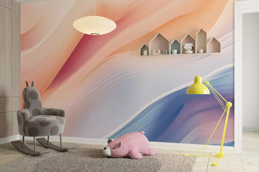 murais de parede formas fluidas abstractas inspiradas no vento e na água, pintadas à mão com suaves gradientes pastel e textura subtil, movimento orgânico como seda em câmara lenta, fundo em marfim pálido, harmonia natural, sem objectos, sem símbolos, composição poética moderna de papel de parede w03942