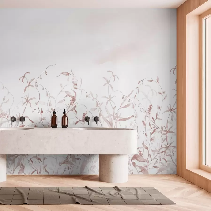 murais de parede Vegetação imitação de aguarela texturada, tons de vermelho w03928