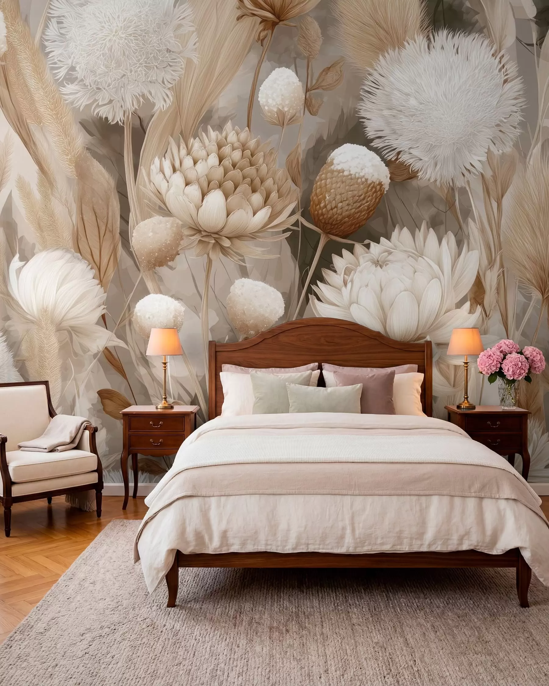 murais de parede Flores secas em creme w09121