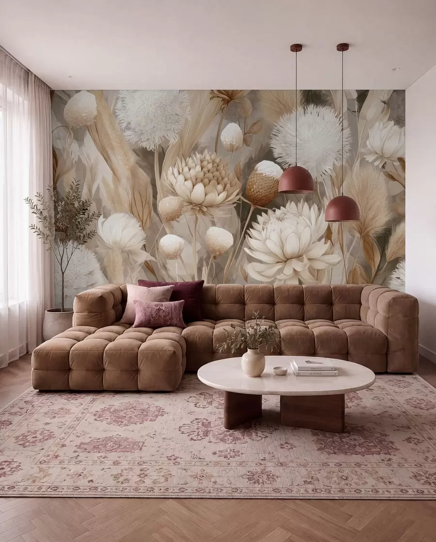 murais de parede Flores secas em creme w09121