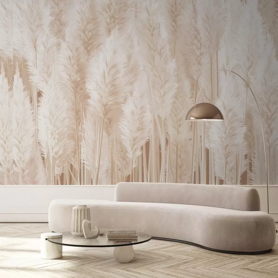 murais de parede Erva-dos-pampas em tons de bege w09126