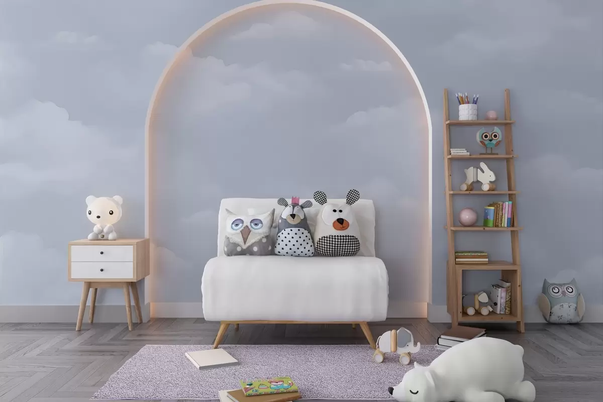 murais de parede Nuvens azuis em técnica de aguarela clara w03994v1