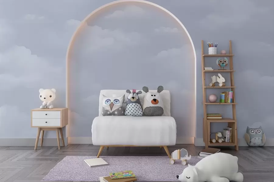 murais de parede Nuvens azuis em técnica de aguarela clara w03994v1