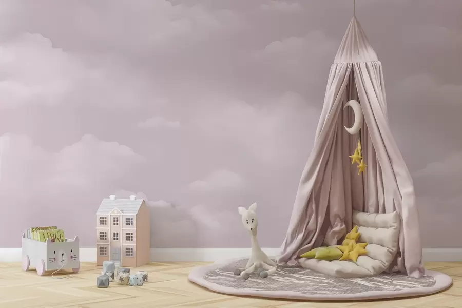 murais de parede Nuvens cor-de-rosa em delicados tons pastel w03994v2