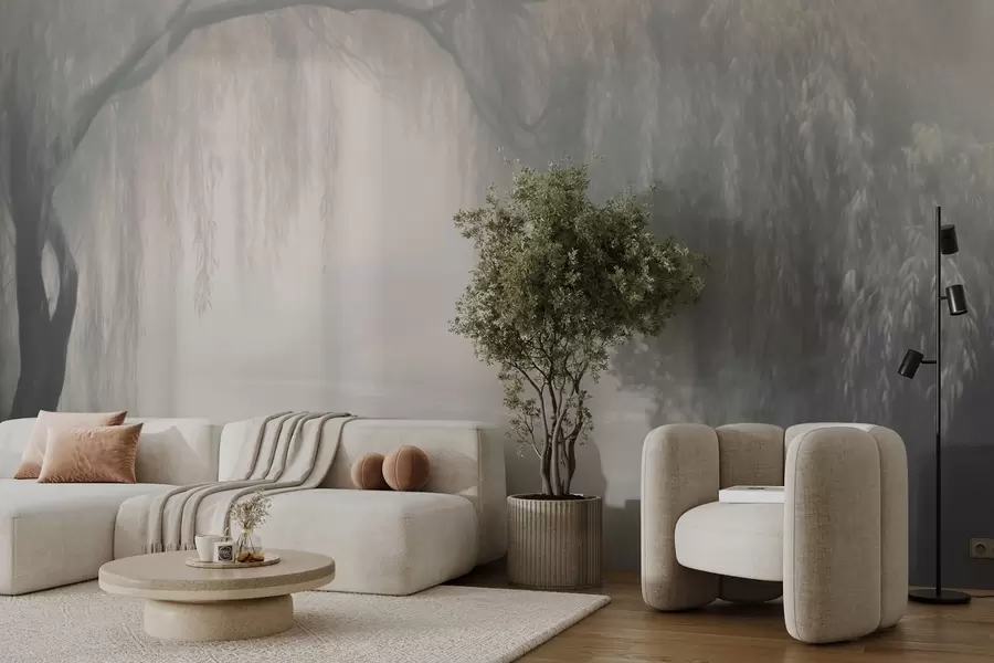 murais de parede Banco de salgueiros místico no nevoeiro da manhã w03995