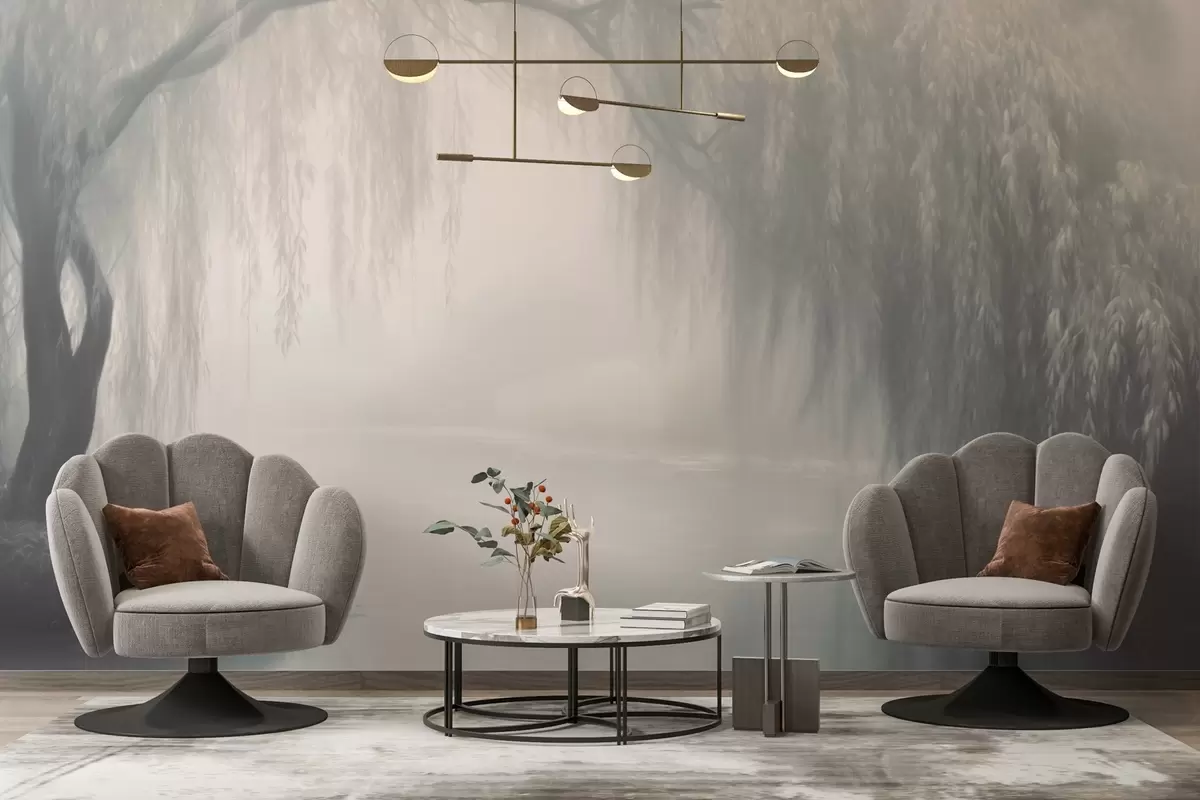 murais de parede Banco de salgueiros místico no nevoeiro da manhã w03995