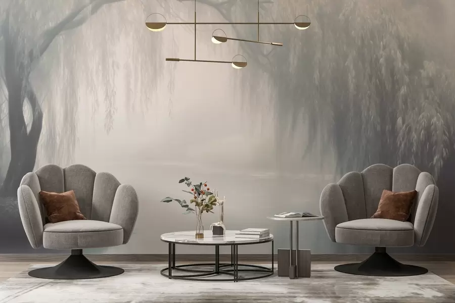 murais de parede Banco de salgueiros místico no nevoeiro da manhã w03995