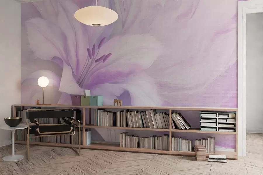 murais de parede Flor de lírio abstração fluida, floral, cores púrpura w04006v1