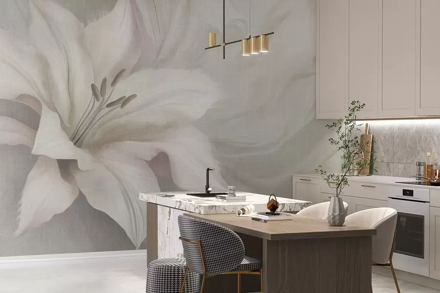 murais de parede Flor de lírio abstração fluida, floral, cores cinzentas w04006v2